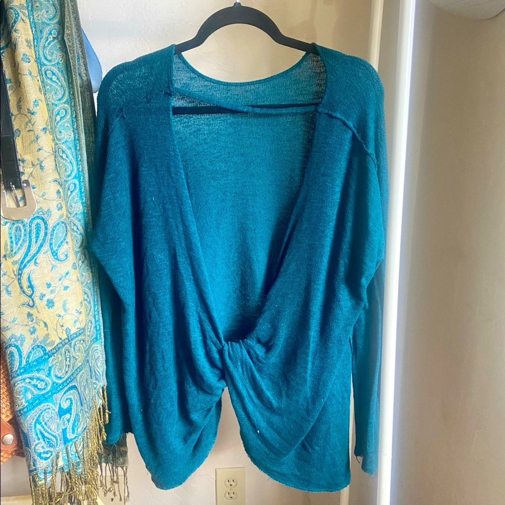 Blue, open back free people sweater